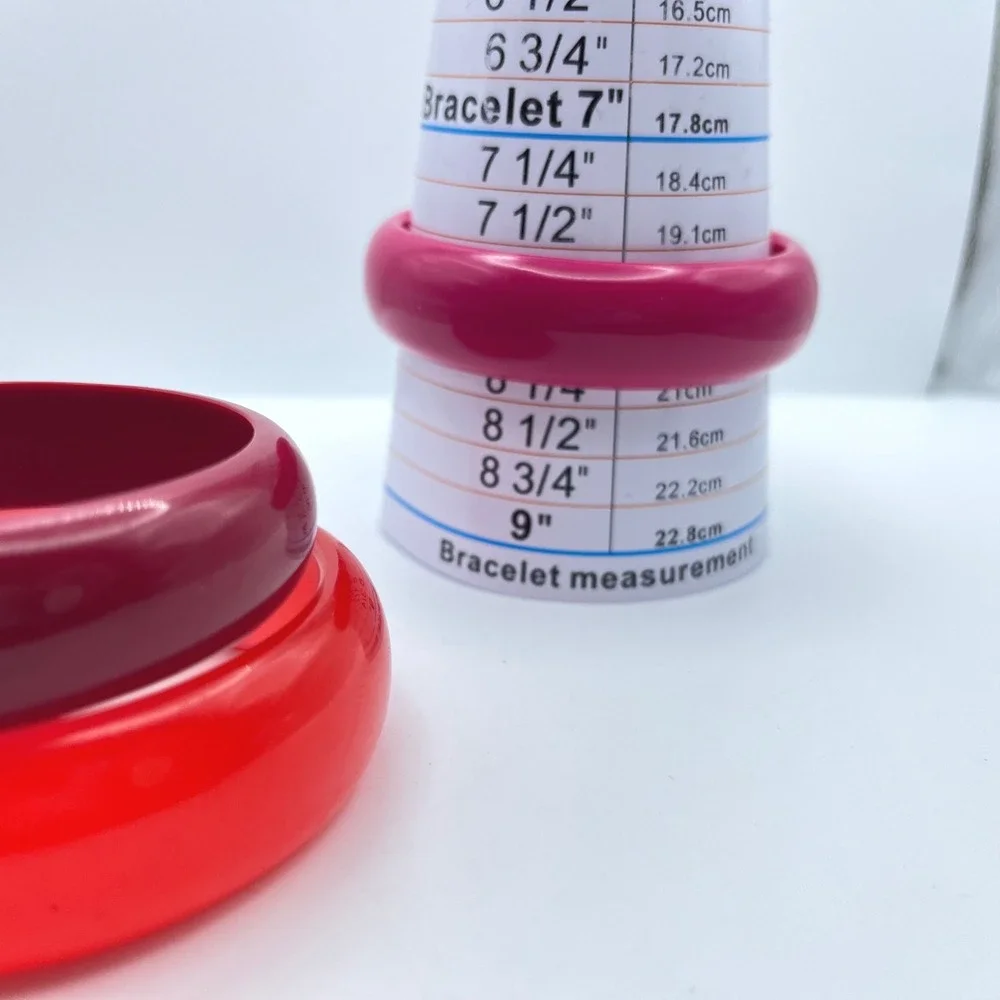 Set of 3 Red Chunky Dome Bangle Bracelets Resin Acrylic Stackable Retro Style